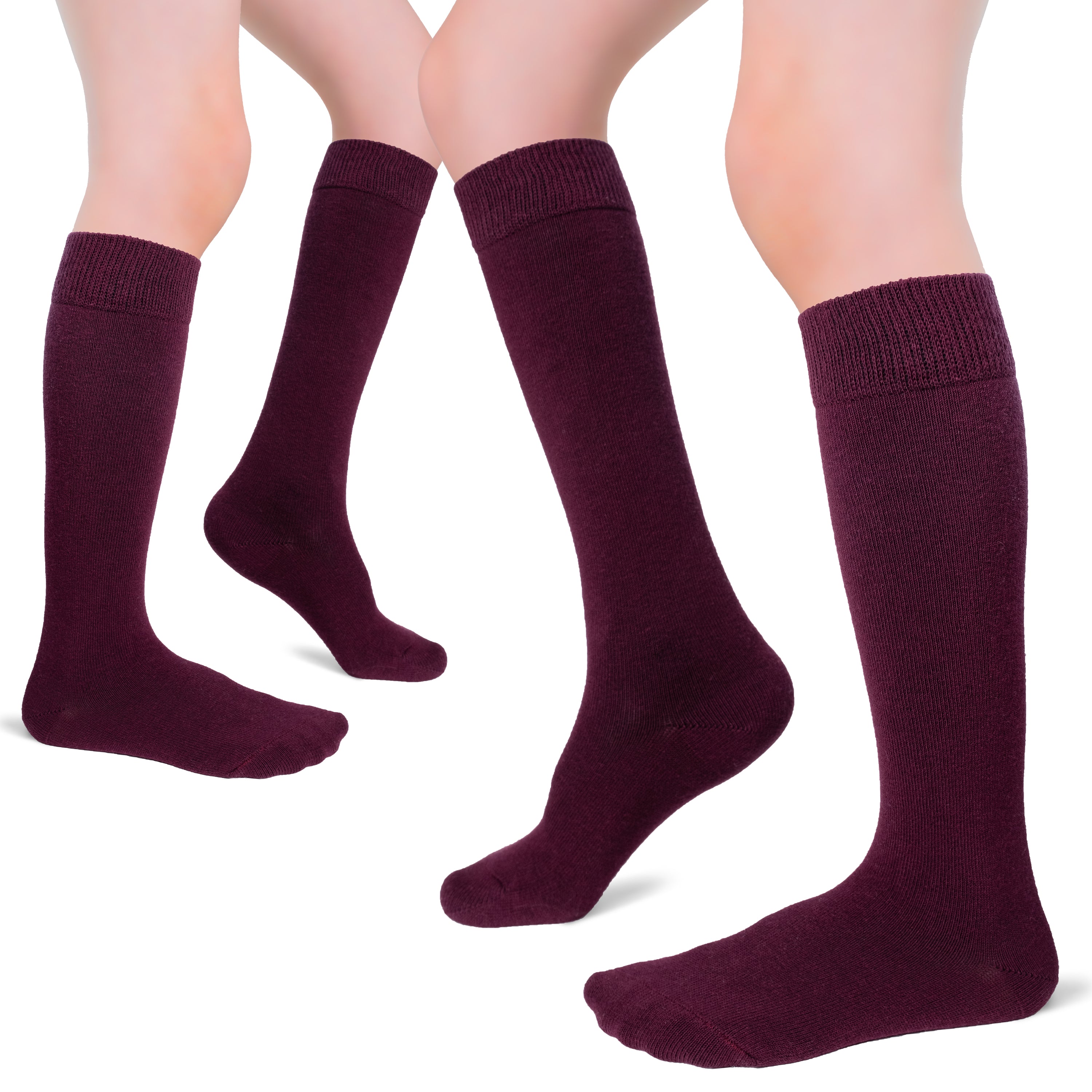 Kids Plain Cotton Dress Knee High Socks 4 Pairs Hugh Ugoli Socks